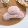 Large plush faux fur hair claw clip in elegant light pink, perfect for women's hair styling - Large Shark Shape / Light Pink