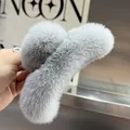 Premium large gray furry hair claw clip with soft plush texture for elegant women - Large Shark Shape / Light Gray
