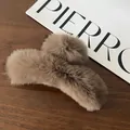 Premium large brown faux fur hair claw clip accessory for elegant winter hairstyles - Large Shark Shape / Dark Brown