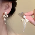 Elegant French style S925 silver needle petal pearl drop earrings for women jewelry - French Petal Tassel Drop Style (A1876 Silver)