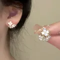 Elegant French style S925 silver needle pearl flower stud earrings for women jewelry - Three Small White Flowers Style (A2268 Gold)
