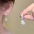 Elegant French style teardrop cubic zirconia drop earrings with S925 silver studs for women - Teardrop Shape Drop Style (A1637 Silver)