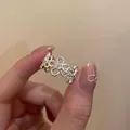 Elegant French Baroque silver flower open ring with clear zircon detail for women - J924 Diamond Flower Style (J924)
