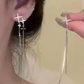 Elegant S925 silver star tassel earrings for women with a long minimalist dangle design. - Four-Pointed Star Metal Tassel Style (A1769 Silver)