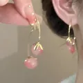 French style pink pearl earrings with flower petal design and golden finish S925. - Pink Round Bead Petal Style (A1799 Gold)