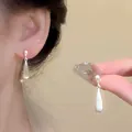 Elegant French style pearl droplet earrings with S925 silver needle in matte white finish - Simple Waterdrop Drop Style (A2309 Silver)