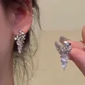 Elegant lavender floral petal crystal cluster stud earrings with S925 silver needle - Purple Flower Cluster Shape Style (E6278 Silver)