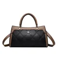 Elegant black and brown pebbled leather handbag with kangaroo logo and pearl detail - Black