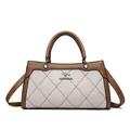 Elegant brown and beige quilted top handle handbag with kangaroo logo for women - Light Gray