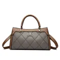 Elegant grey and brown quilted handbag with kangaroo logo and top handle for women - Dark Gray