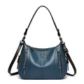 Elegante bolso de mano azul de cuero texturizado para mujer con correas negras - Azul