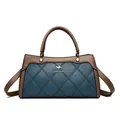 Elegant blue quilted handbag with brown trim and kangaroo logo detailing for women - Blue