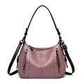 Elegante bolso de hombro de piel granulada malva con logo de canguro y doble cremallera - Púrpura