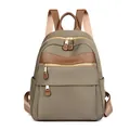 Eleganter khakifarbener Damen-Nylonrucksack mit großer Kapazität und Lederdetails - Khaki
