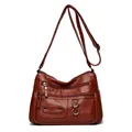 Vintage brown soft leather crossbody bag with multiple pockets and adjustable strap - Reddish Brown (446-144)