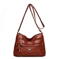 Fashionable brown multi-zippered crossbody bag for women with an adjustable strap - Yellow