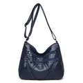 Navy blue multi-layer soft leather crossbody bag with large capacity for women - Dark Blue