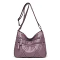 Elegant purple multi-layer soft leather crossbody shoulder bag for middle-aged women - Purple