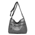Elegant grey multi-layered soft faux leather crossbody bag with adjustable strap - Gray