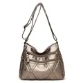 Bronze multi-layer soft leather crossbody bag for middle-aged women's daily use. - Bronze