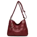 Elegant wine red multi-layer soft leather crossbody shoulder bag for middle-aged women - Red