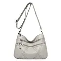 Elegant grey soft leather crossbody bag with multiple zip pockets for women - Light Gray