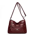 Maroon faux leather crossbody bag for women with multi-zipper compartments - Burgundy