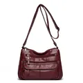 Vintage burgundy washed leather crossbody bag for women with multi-pocket design - Burgundy
