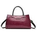 Elegant wine red crocodile pattern handbag with top handles and adjustable shoulder strap - Top Handle Crossbody Style (8696) / Pink
