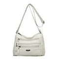 Elegant white multi-zipper faux leather crossbody shoulder bag for casual use - Off White