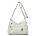 Soft white leather crossbody bag for women with multiple zipper pockets and adjustable strap - White (446-144)