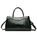 Vintage dark green crocodile texture women's handbag with elegant top handles and strap - Top Handle Crossbody Style (8696) / Green