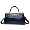 Vintage dark blue crocodile pattern handbag with shoulder strap and kangaroo logo - Top Handle Crossbody Style (8696) / Blue