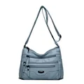 Fashionable women's multi-zipper crossbody bag in light blue soft PU leather - Blue