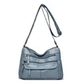 Sac à bandoulière en cuir lavé souple pour femme bleu poudré. - Bleu