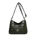 Dark green multi-pocket faux leather crossbody bag for women with large capacity - Green