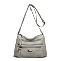 Stylish grey soft faux leather crossbody bag with multiple zipper pockets for women - Light Gray