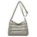 Sac à bandoulière en cuir lavé gris pour femmes avec un design multi-poches pratique - Gris clair
