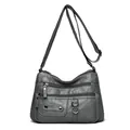 Classic grey soft leather crossbody bag with multiple functional zippered pockets for women - Dark Gray (446-144)