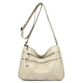 Elegant off-white multi-layer soft leather crossbody bag with adjustable strap for women - Beige