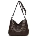 Dark brown multi-layer soft leather crossbody bag with multiple front zipper pockets - Dark Brown