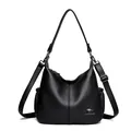 Black pebbled leather hobo shoulder bag for women with adjustable strap and kangaroo logo - Black