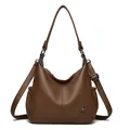 Elegant brown pebble leather hobo shoulder bag for women with large storage capacity. - Brown