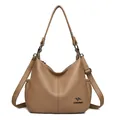 Large capacity brown pebbled leather shoulder bag with kangaroo logo - Yellow