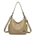 Elegant khaki textured leather hobo shoulder bag with an adjustable crossbody strap - Khaki
