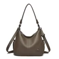 Large capacity brown pebble leather hobo shoulder bag for women with adjustable strap - Gray