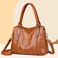 Elegant vintage brown faux leather large capacity tote bag with an adjustable strap - Yellow Brown
