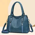 Borsa tote classica in ecopelle blu di grande capacità con manico e tracolla regolabile - Blu