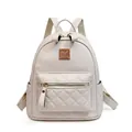 Elegante mochila de cuero PU acolchado blanco roto para mujer con diseño de diamantes - Blanco Roto