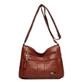 Classic brown faux leather crossbody bag with multiple zippers and adjustable strap - Yellow